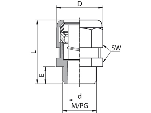 Konektor AU 159M pro chráničky NORPLAST PVC 112, vnější závit M10x1, rozměr koncovky 10mm, IP54, -10°C/+110°C, poniklovaná mosaz